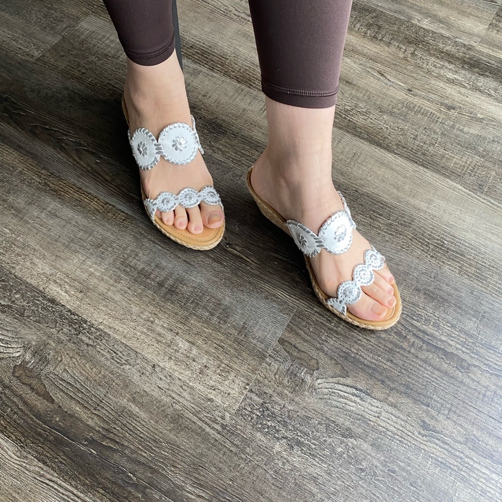 NWT Jack Rogers White & Silver Whipstitch Wedge Sandals - Size 10M - Picture 6 of 6